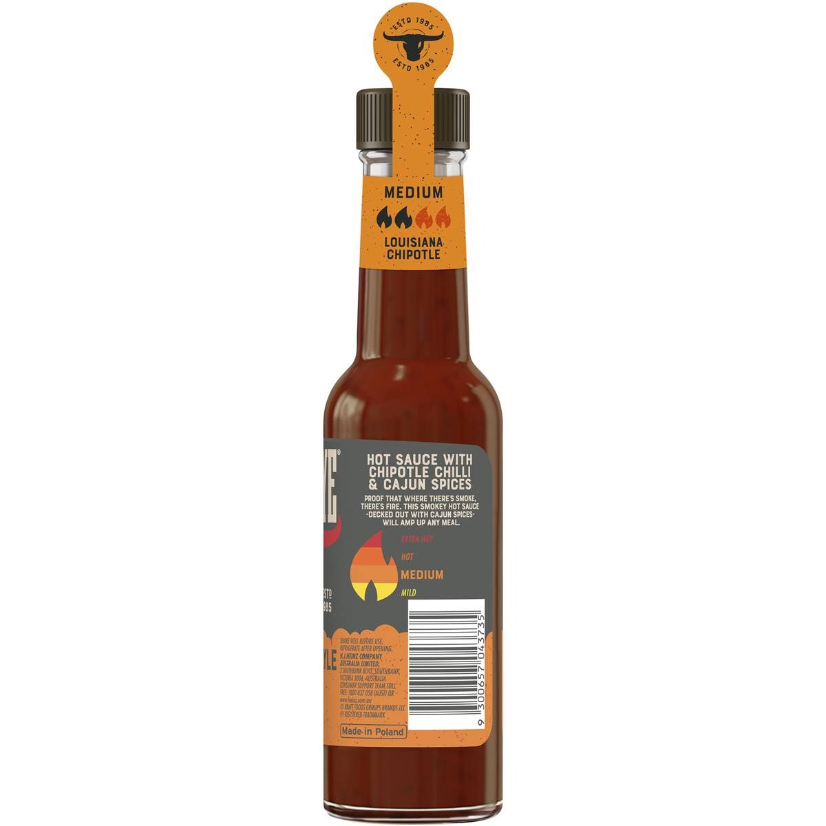 Bull'seye Chilli Hot Sauce Louisiana Style Chipotle Cajun Spices 135ml