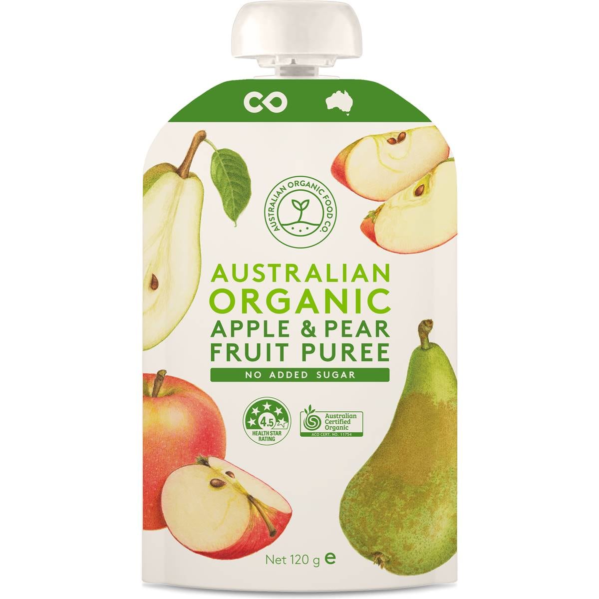 Australian Organic Food Co Apple & Pear Fruit Puree No Added Sugar 120g Woolworths
