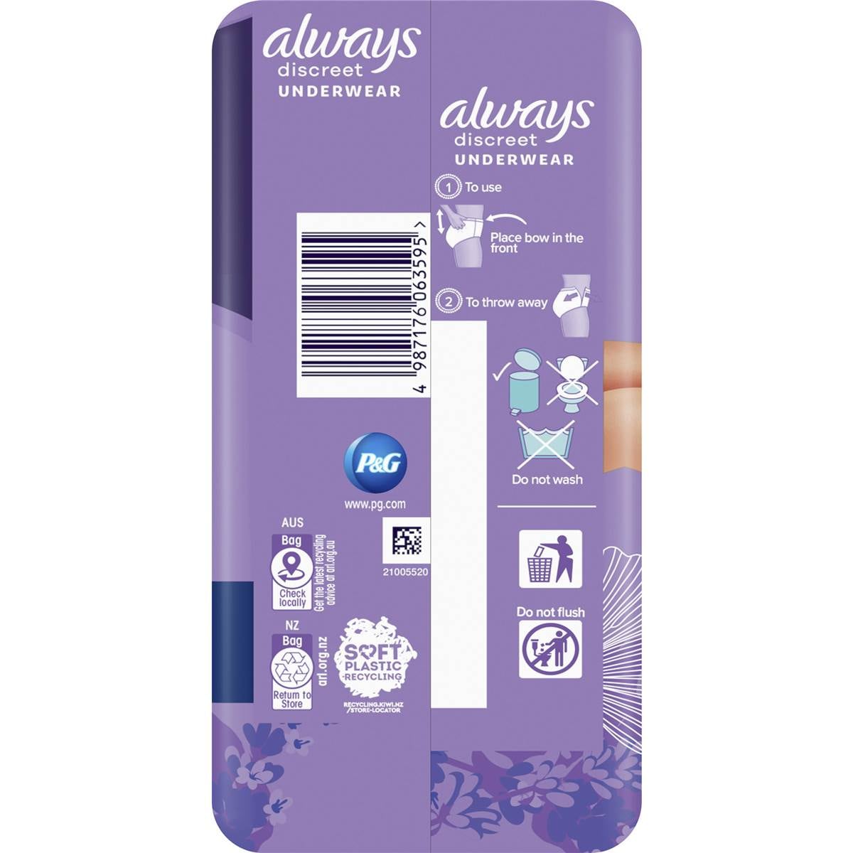 Always Discreet Incontinence Underwear Super Night Pant L 8 Pack