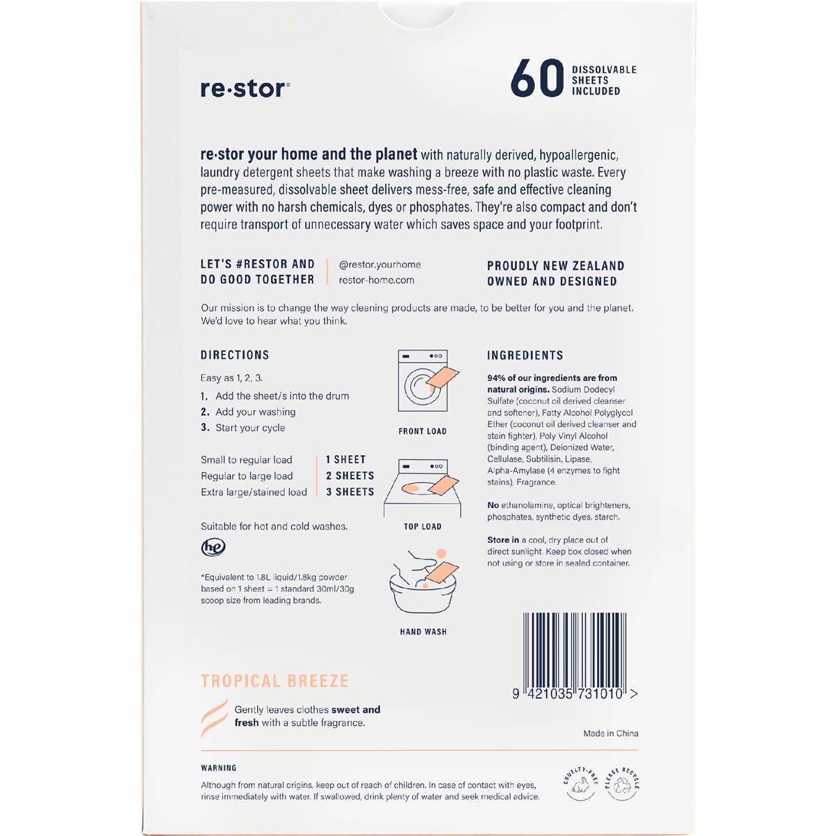 Restor Concentrated Laundry Detergent Sheets Tropical 60 Pack Woolworths