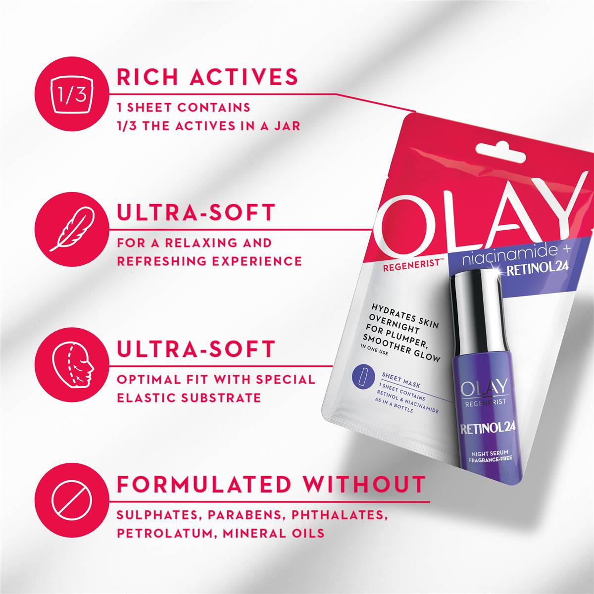Olay Regenerist Niacinamide & Retinol 24 Face Sheet Mask Each | Woolworths