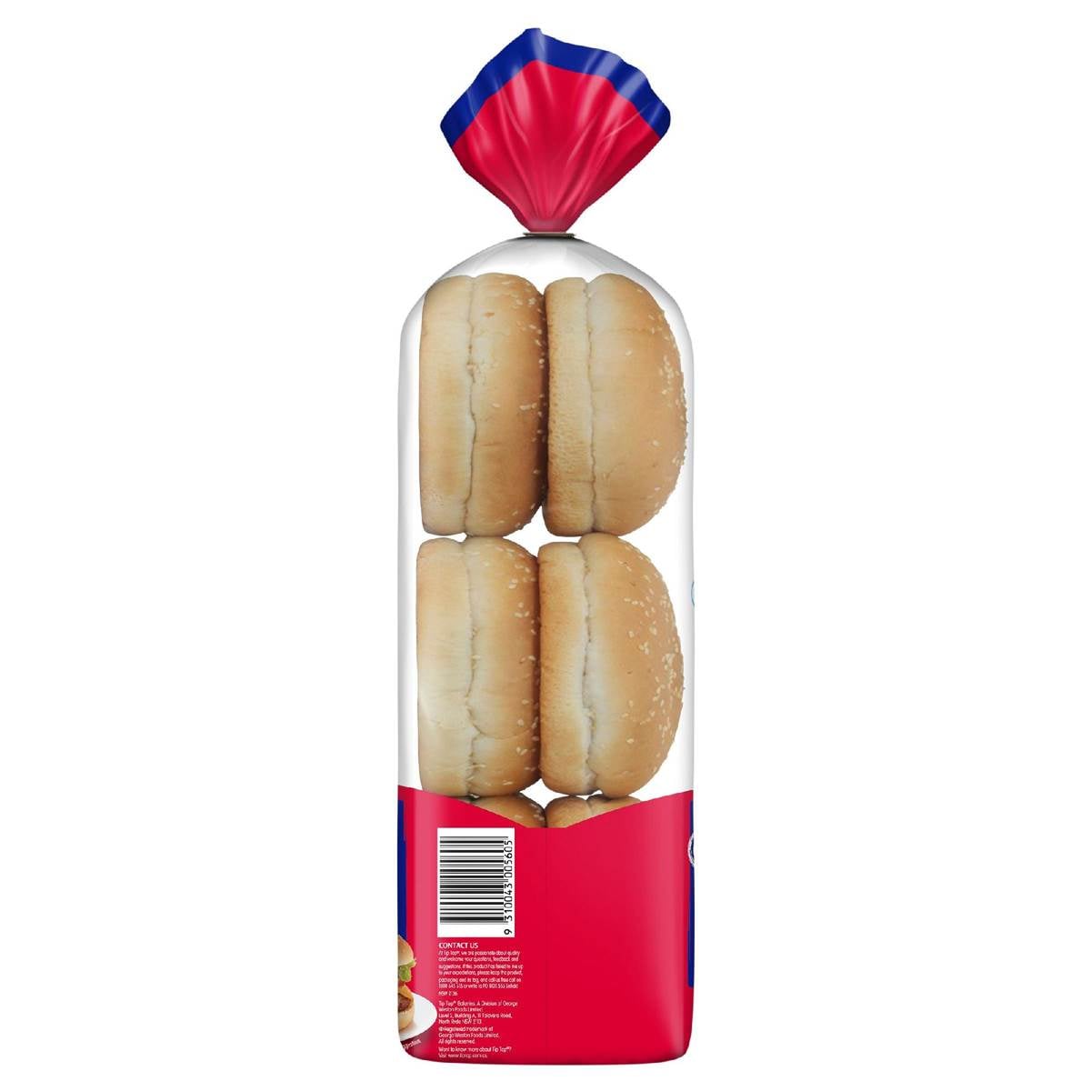 Tip Top Bakery White Bread Rolls Hamburger Buns 6 Pack Woolworths