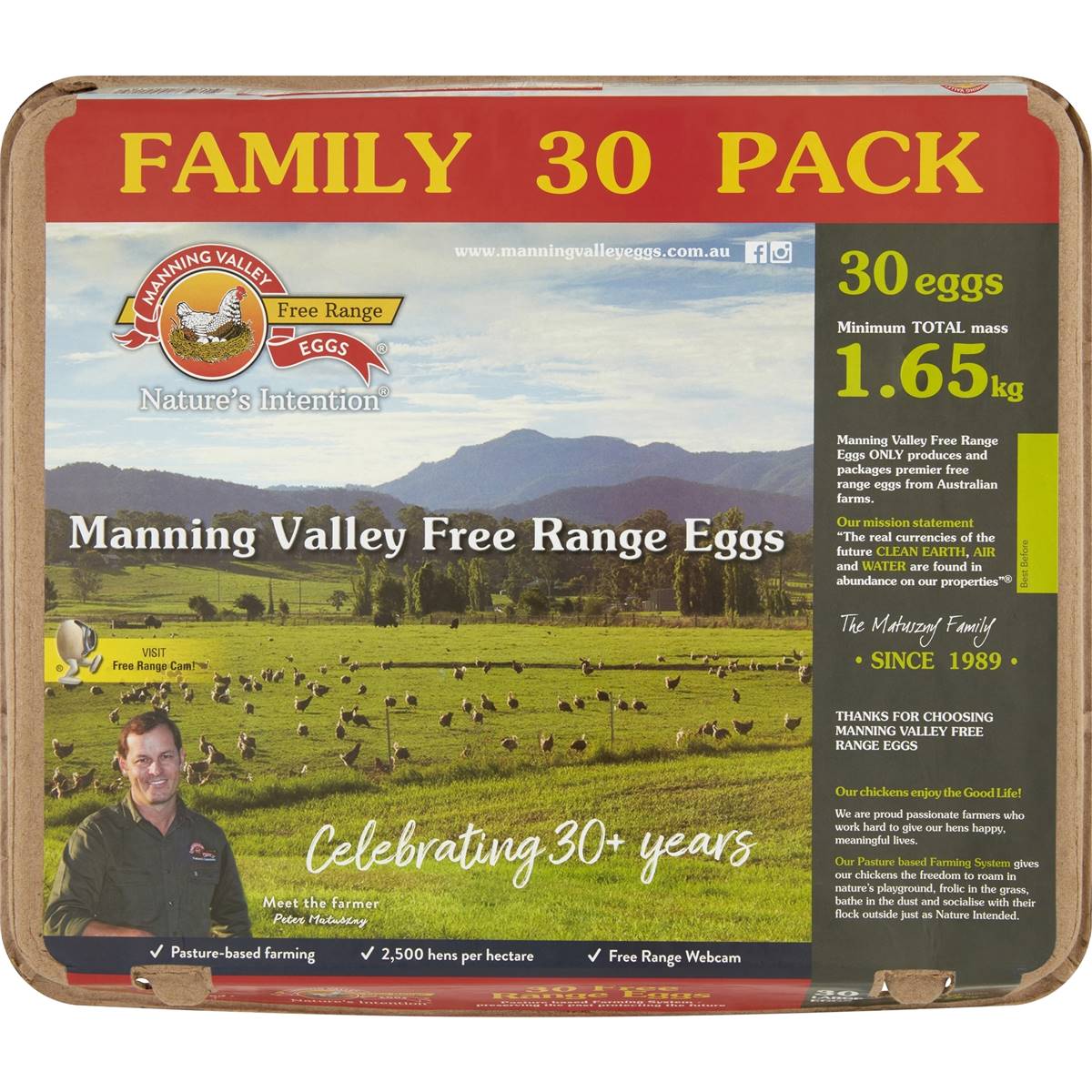 Manning Valley 30 Free Range Eggs 1.65kg Woolworths