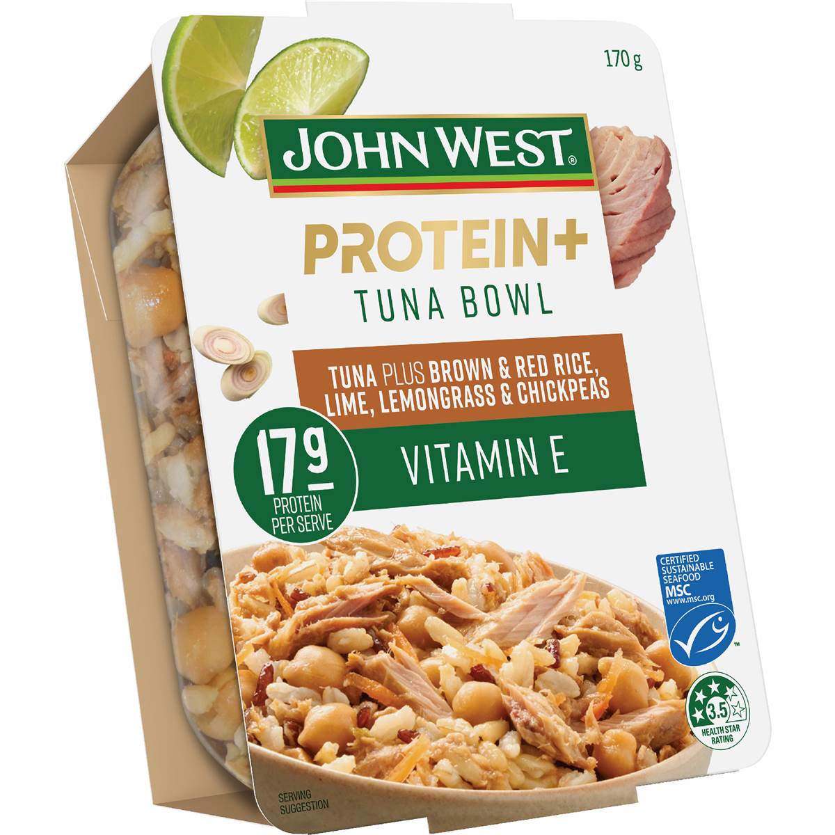 John West Protein+ Vitamin E Tuna Bowl Red Rice Lemongrass& Chickpeas 170g Woolworths