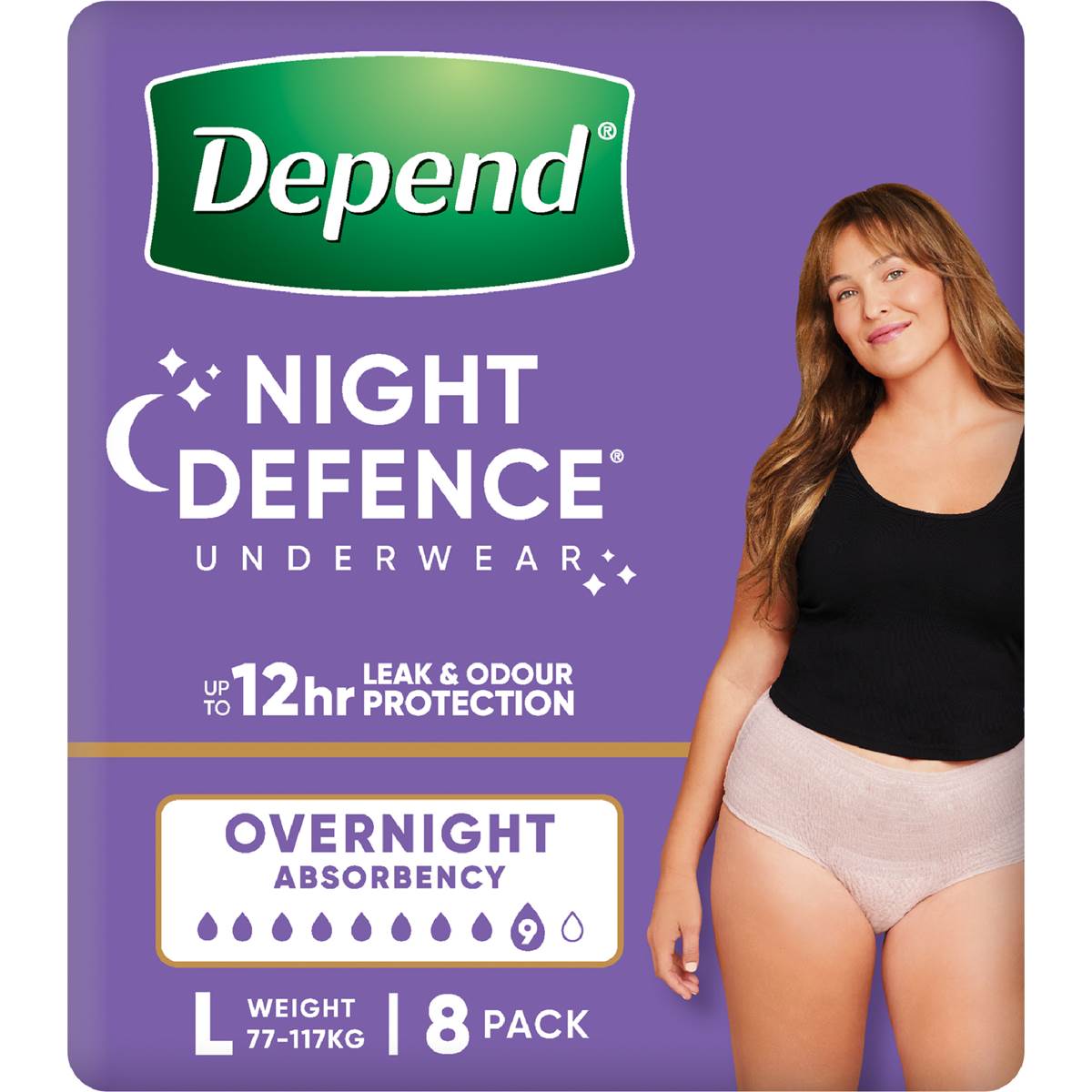 Depend Real Fit Night Defence Incontinence Underwear Women L 8 Pack