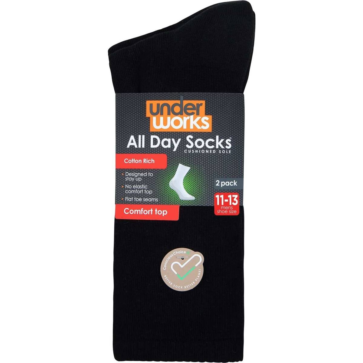 Underworks Men's All Day Socks Cushion Comfort Top Black Size 1113 2