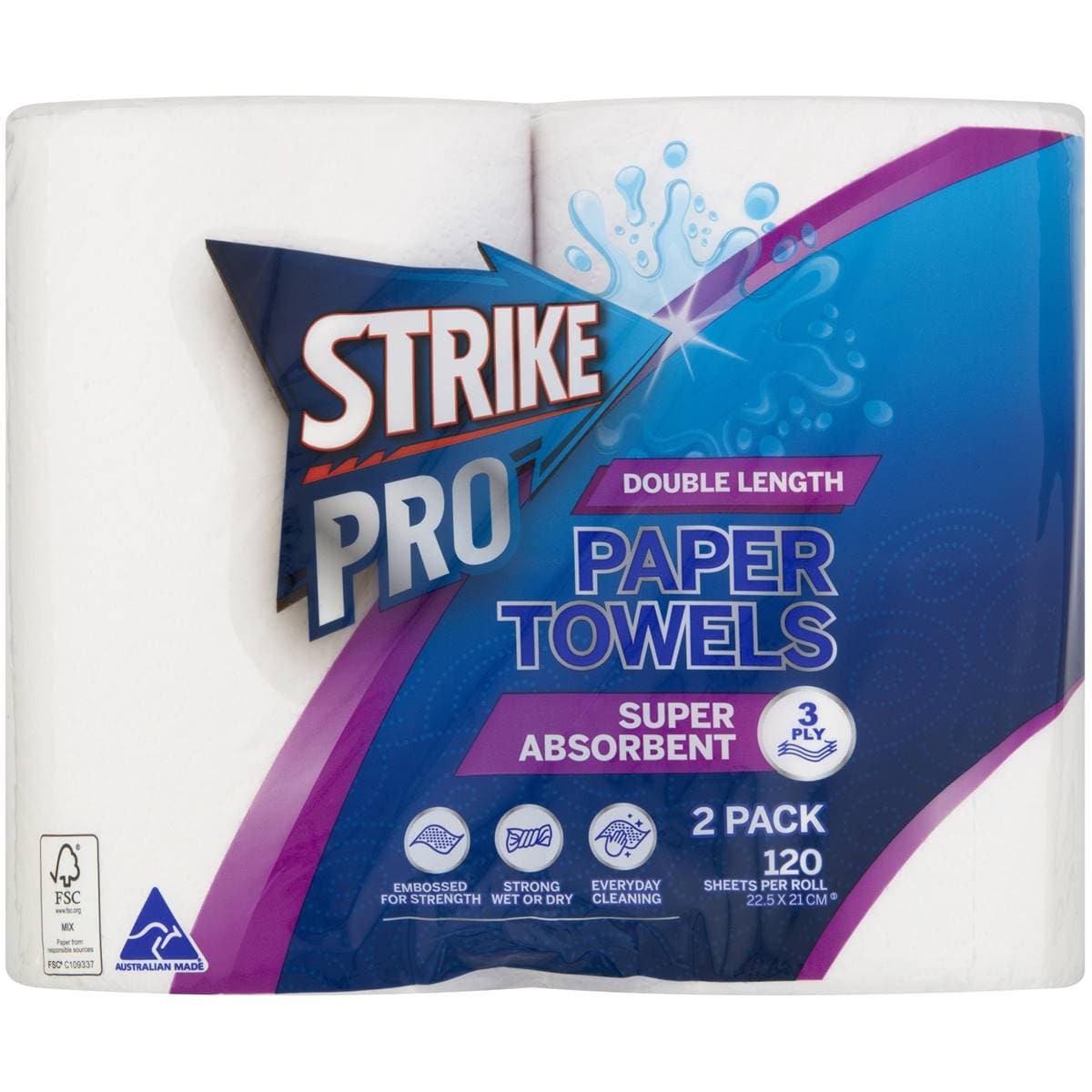 Strike Paper Towels Super Absorbent Double Length 3 Ply 2 Pack Woolworths