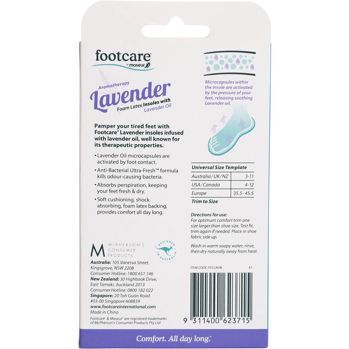 Footcare Shoe Care Lavender Foam Inner Soles 1 Pair Woolworths