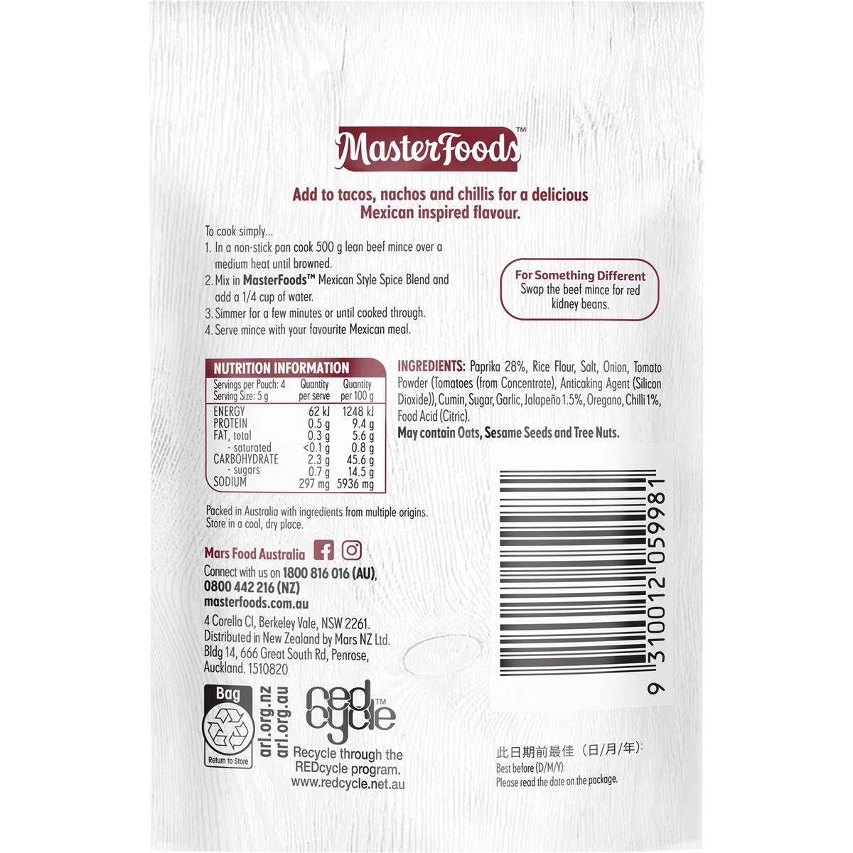 Masterfoods Mexican Style Spice Blend 20g Woolworths