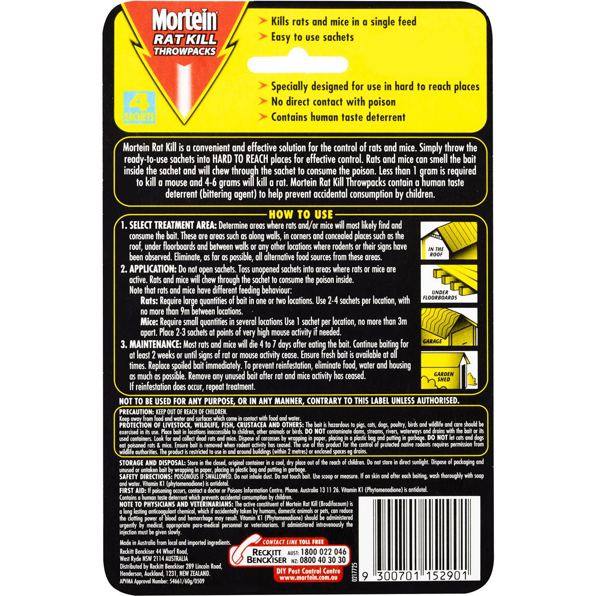 Mortein Rats & Mice Kill Dual Action Throwpacks 4 Pack X15g Woolworths