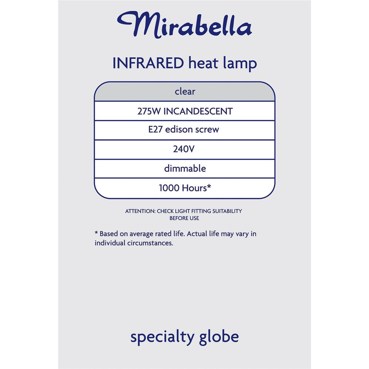 Mirabella Edison Screw 275w Dimmable Infrared Heat Lamp Each Woolworths