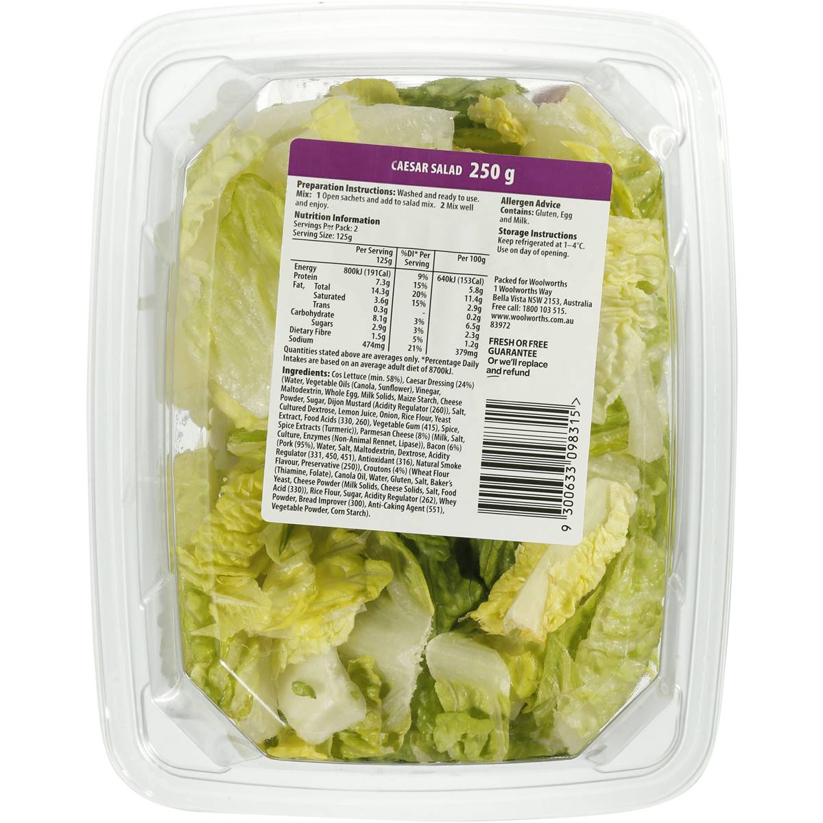 Woolworths Caesar Salad 250g tub Woolworths