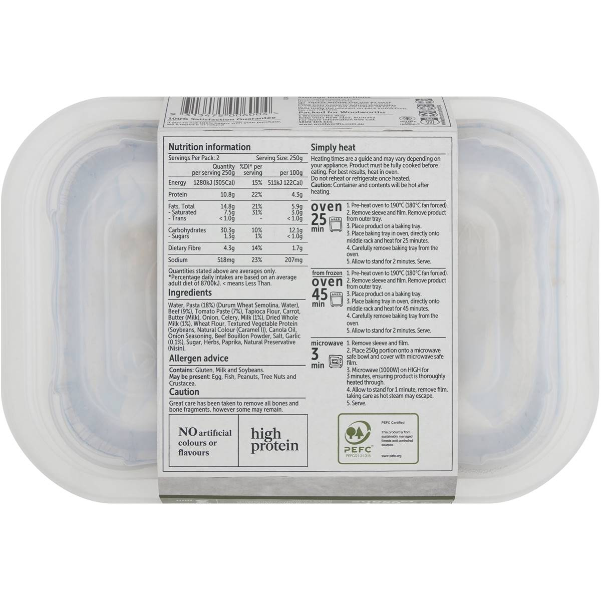 Woolworths Beef Lasagne 500g Woolworths