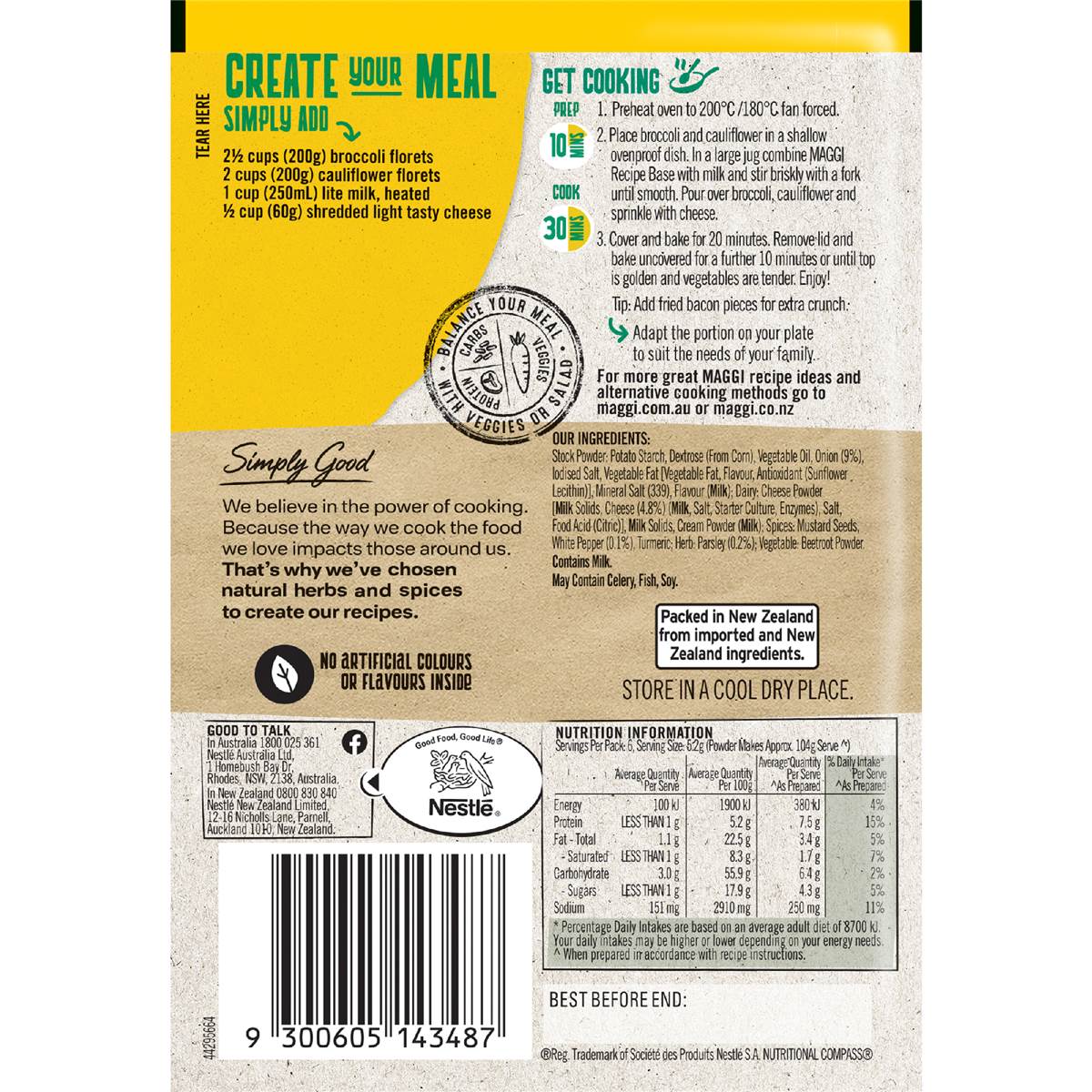 Maggi Side Dishes Cheesy Broccoli And Cauliflower Bake 31g Woolworths