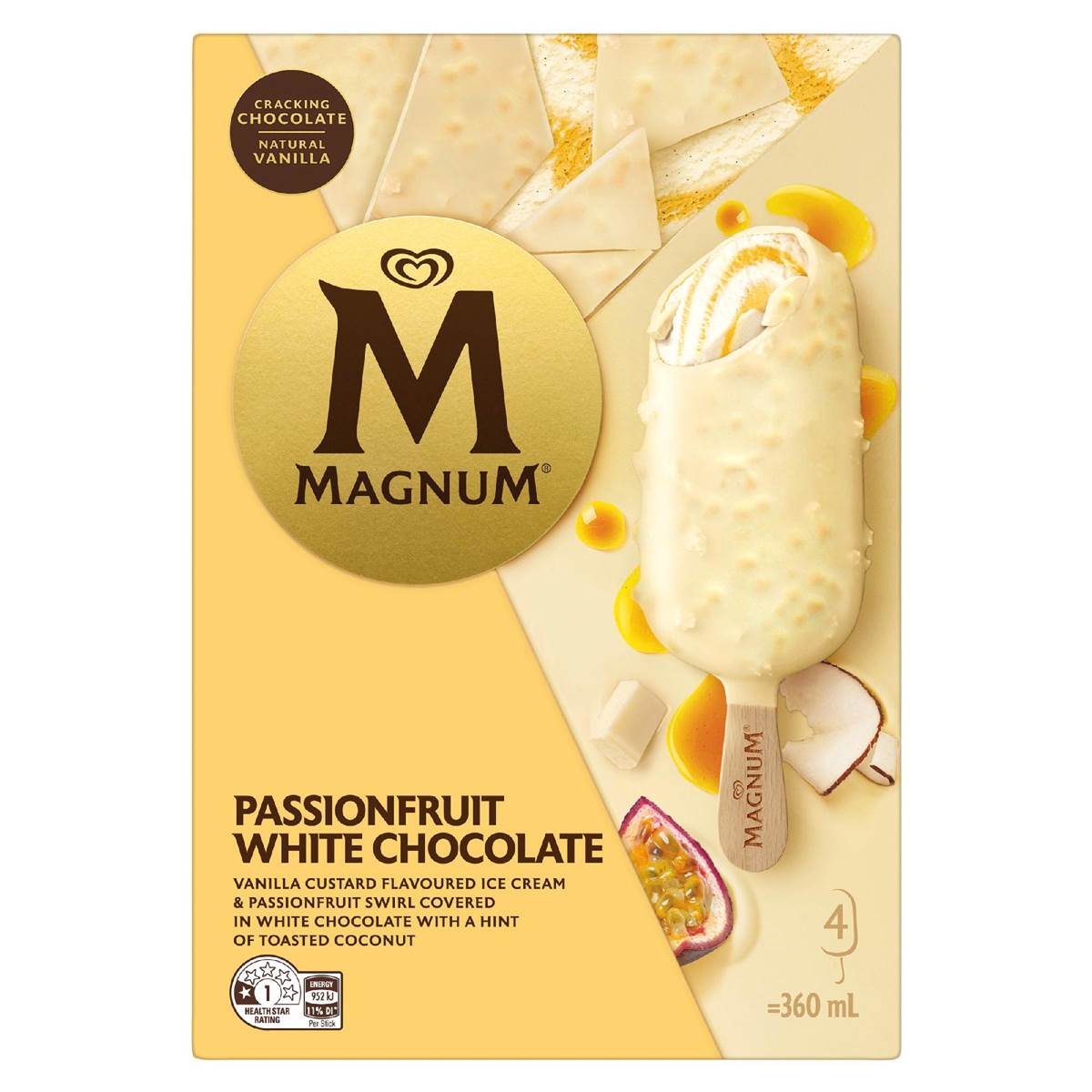 Magnum Passionfruit White Chocolate Frozen Dessert Sticks 4 pack