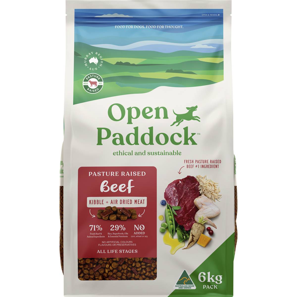 Open Paddock Beef Kibble & Air Dried Meat Dog Food 6kg Woolworths