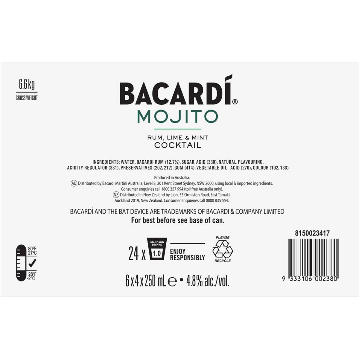Bacardi Mojito Can 250ml Woolworths
