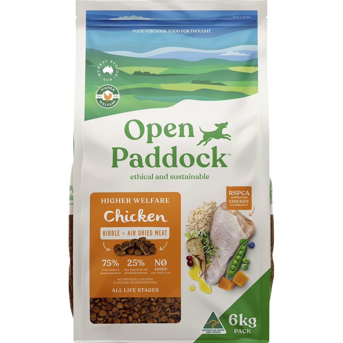 Open Paddock Chicken Kibble & Air Dried Meat Dog Food 6kg Woolworths