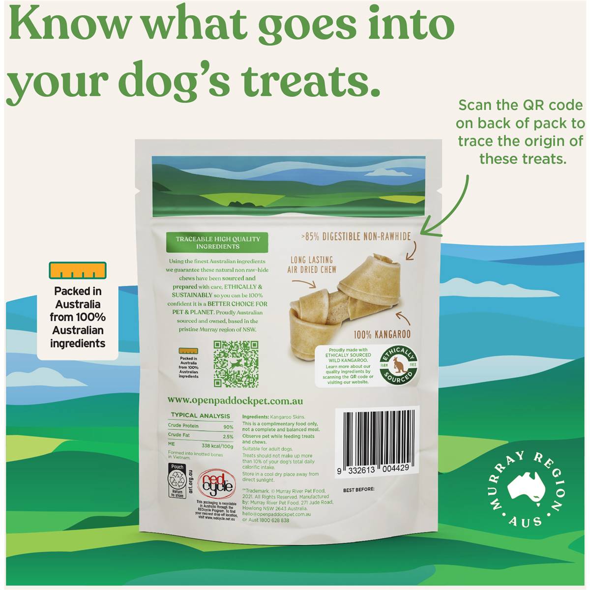 Open Paddock Natural Skins Kangaroo Small Non Rawhide Knotted Bones 5