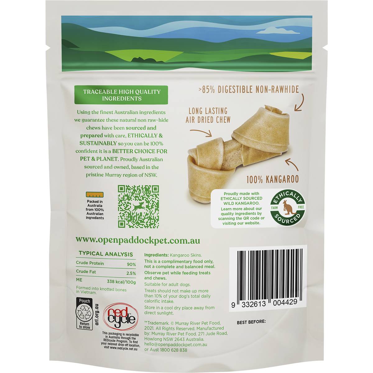 Open Paddock Natural Skins Kangaroo Small Non Rawhide Knotted Bones 5