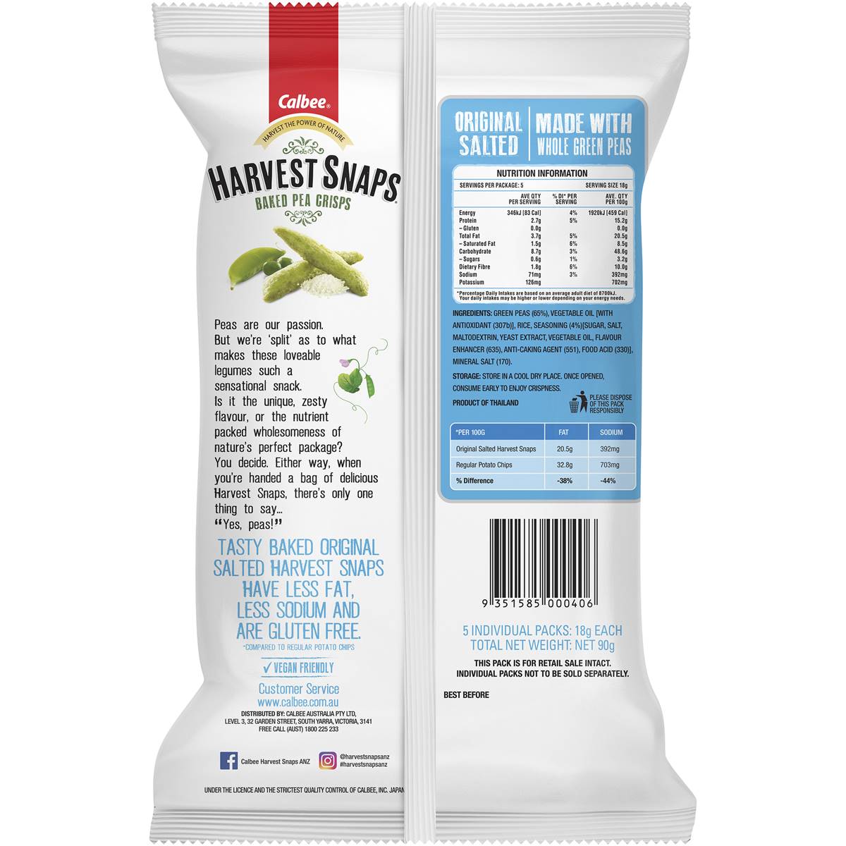 Calbee Harvest Snaps Pea Original Salted Multipack Baked Crisps 5 Pack
