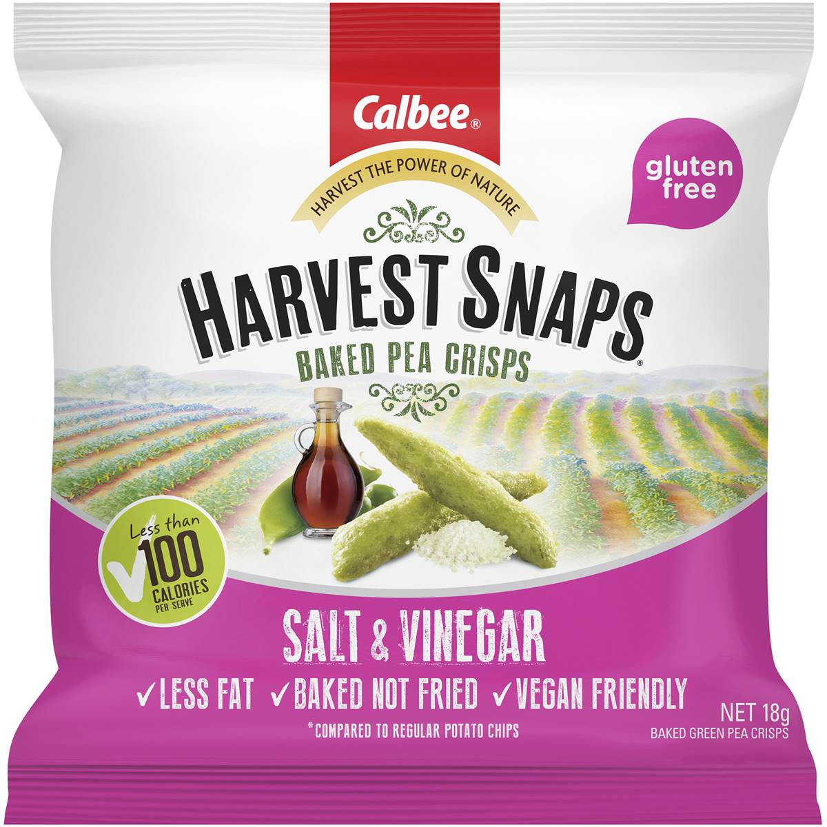 Calbee Harvest Snaps Pea Salt & Vinegar Multipack Baked Crisps 5 Pack ...