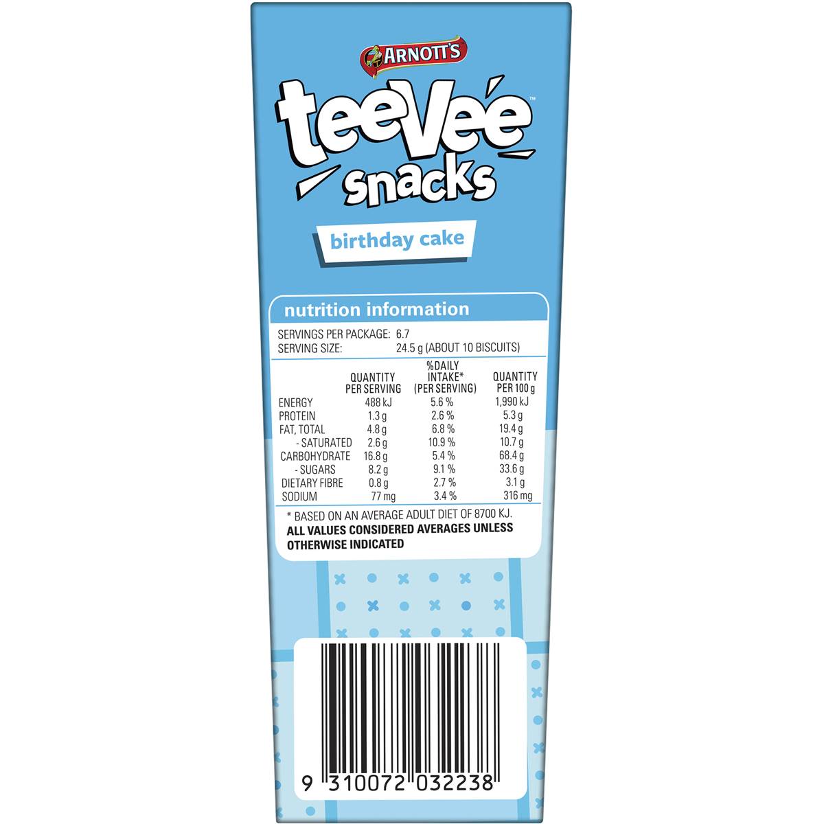 Arnott's Teevee Snacks X & O Birthday Cake 165g Woolworths
