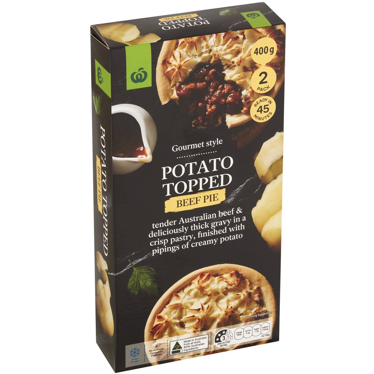 Woolworths Potato Topped Beef Pie 2 Pack 400g
