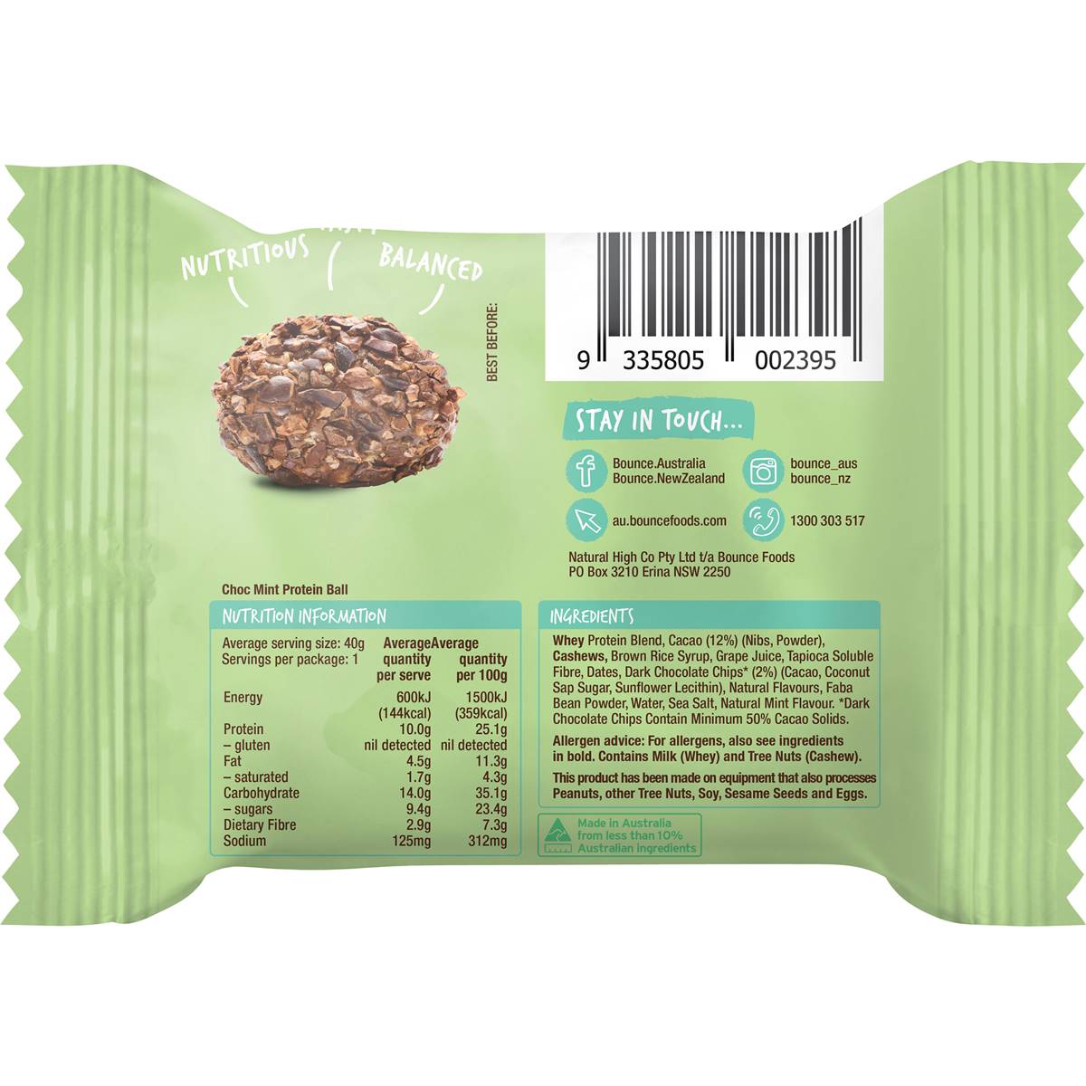 Bounce Chocolate Mint Protein Ball 40g Woolworths