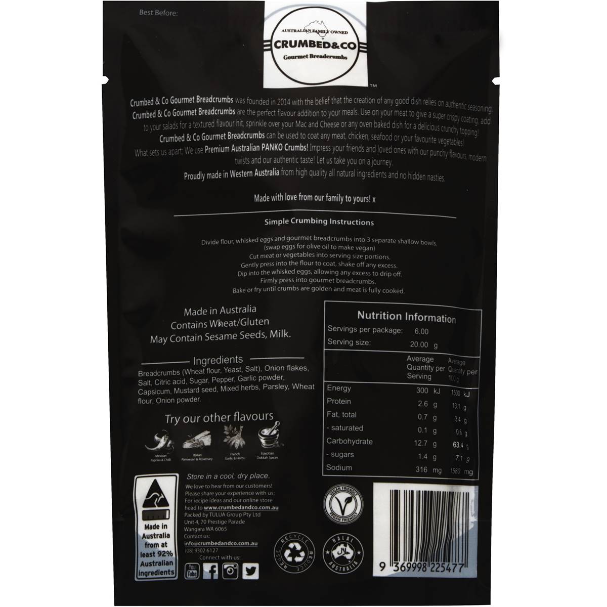 Crumbed & Co Breadcrumbs Panko Australian Style Lemon Pepper 120g