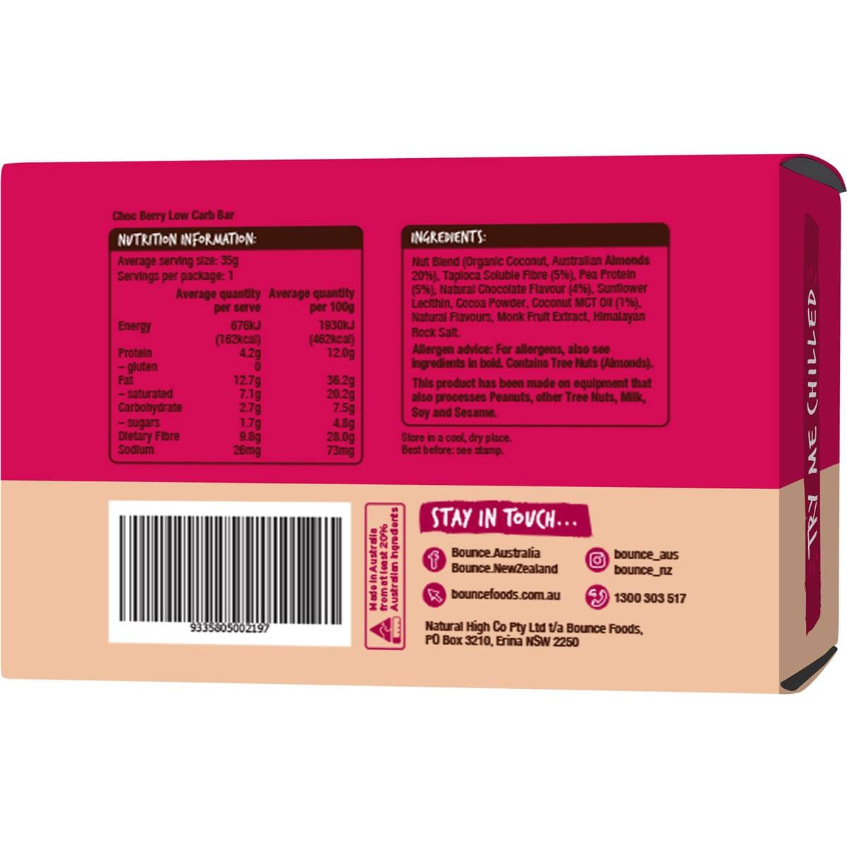 Bounce Keto Low Carb Choc Berry Bars 5 Pack Woolworths