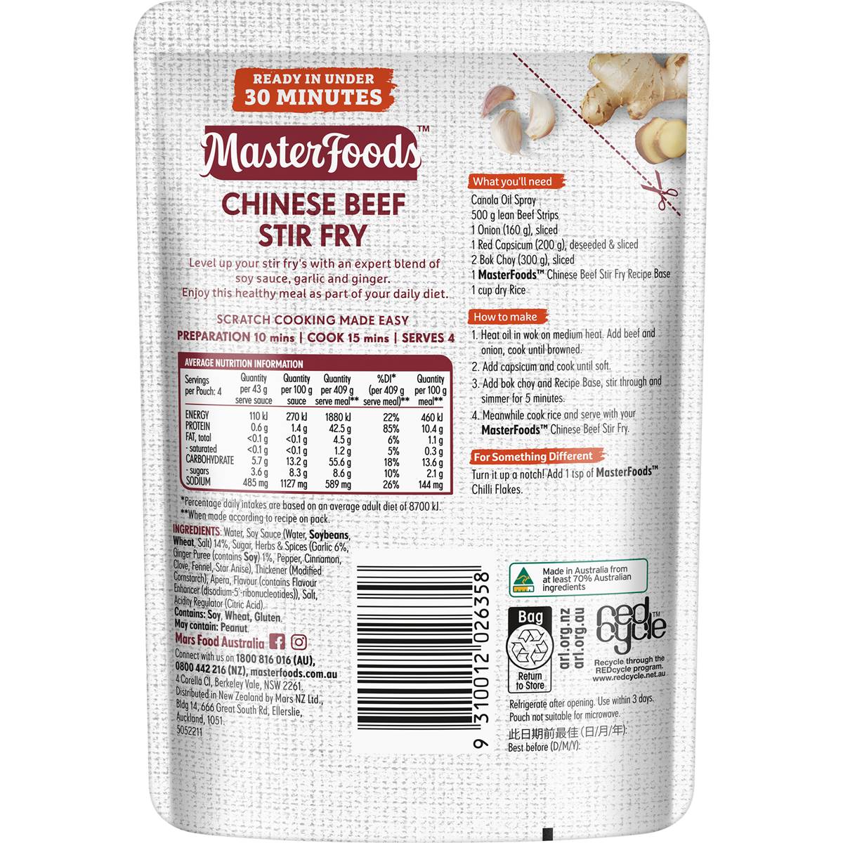 Masterfoods Chinese Beef Stir Fry Recipe Base 175g Woolworths