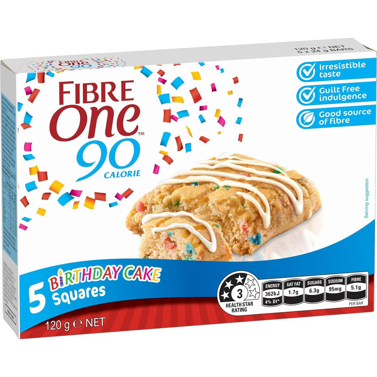 Fibre One 90 Calorie Birthday Cake Bars 5 Pack | Woolworths