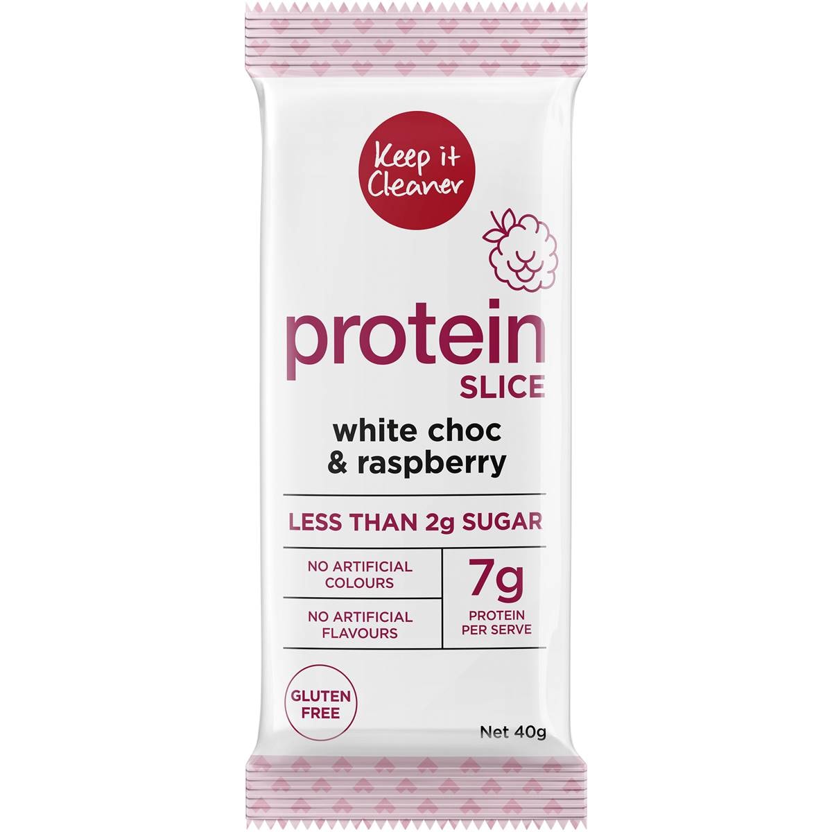 Keep It Cleaner Protein Slice White Choc & Raspberry 40g Woolworths