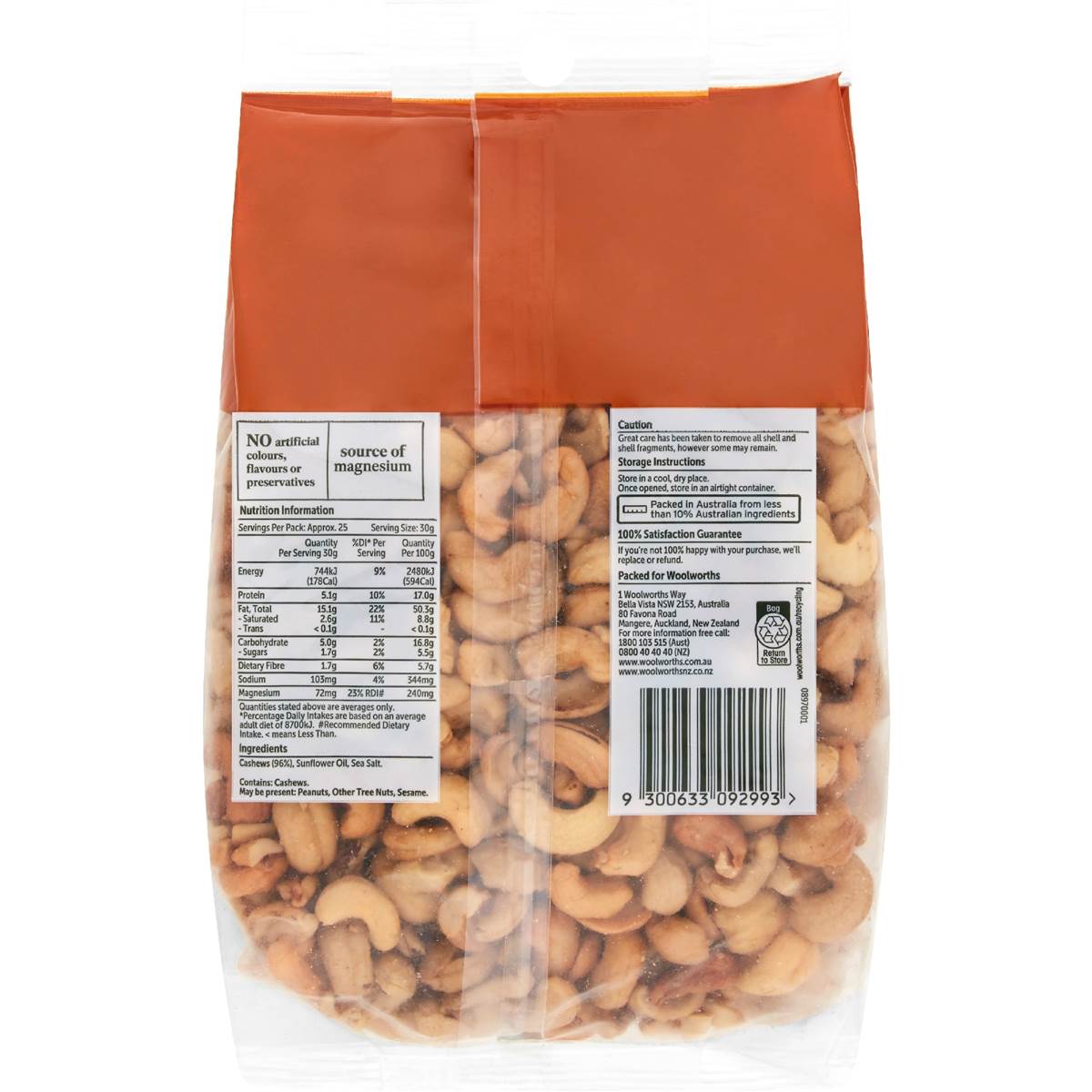 Woolworths Cashews Roasted & Salted 750g Pack Woolworths