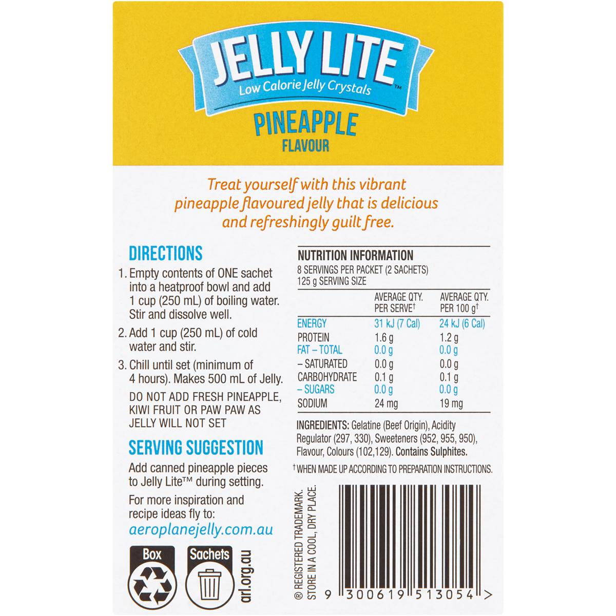Aeroplane Jelly Lite Pineapple Flavour Low Calorie Jelly Crystals 2x9g Woolworths