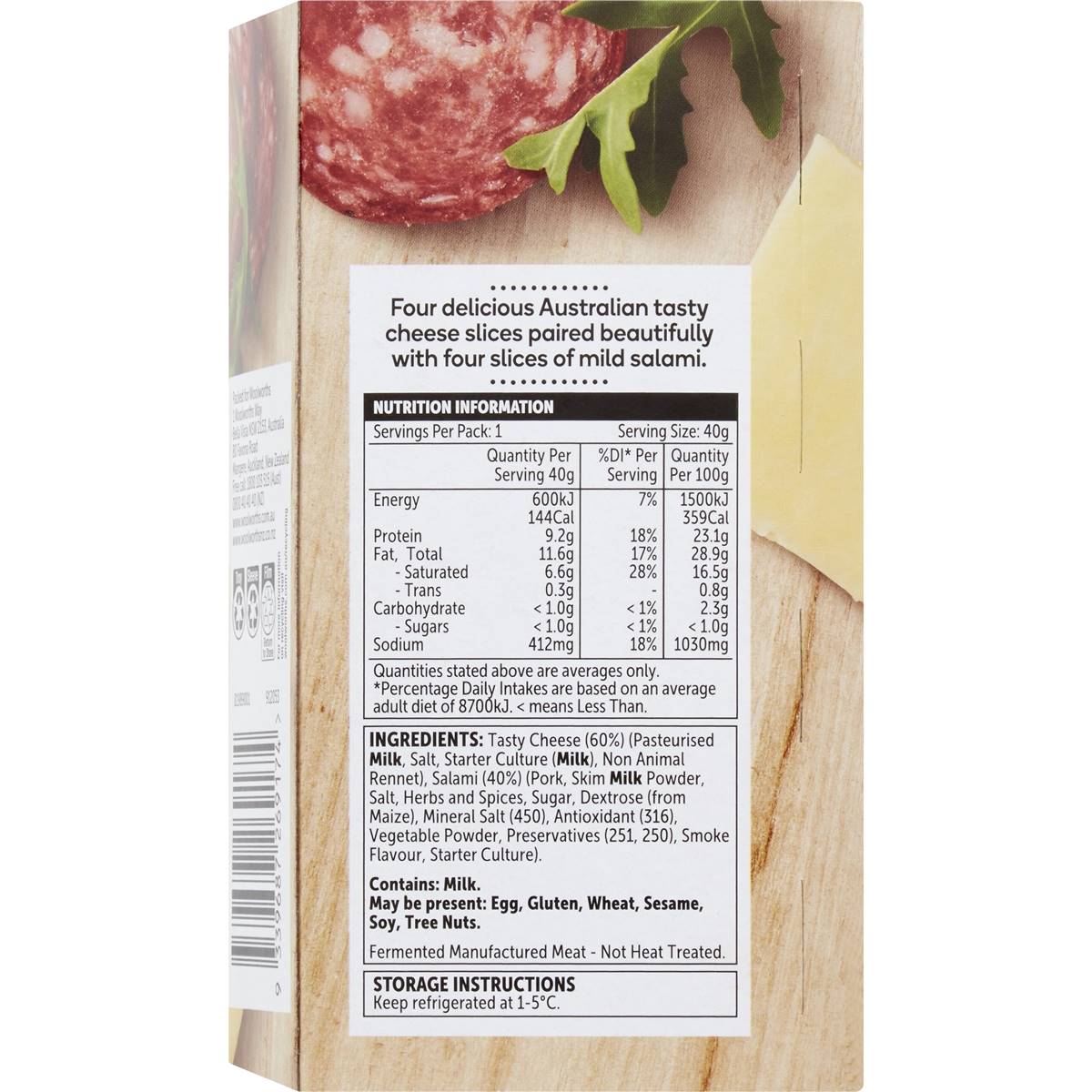 Woolworths Australian Tasty Cheese & Mild Salami Slices 40g Woolworths