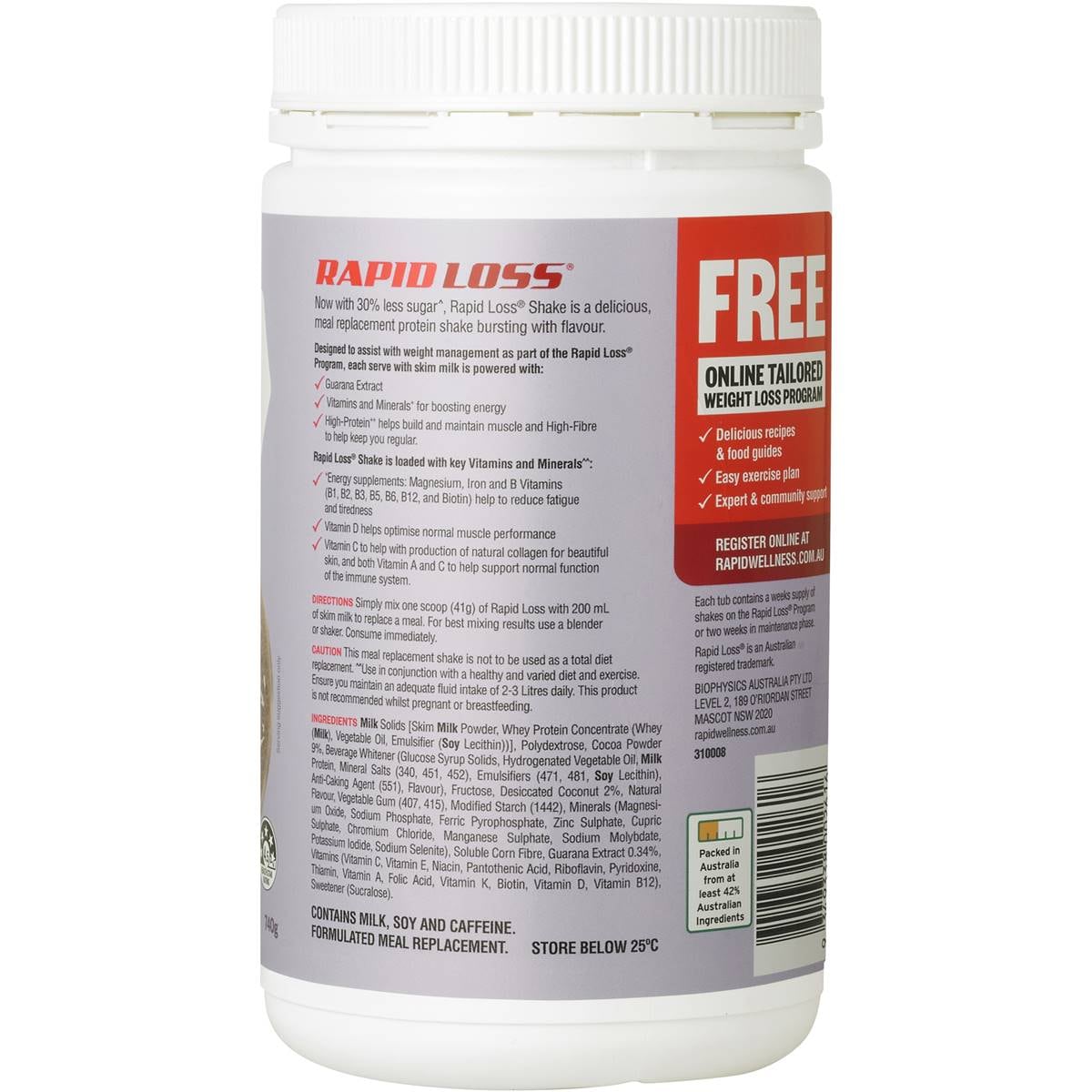 Rapid Loss Choc Coconut Flavour Meal Replacement Shake 740g Woolworths