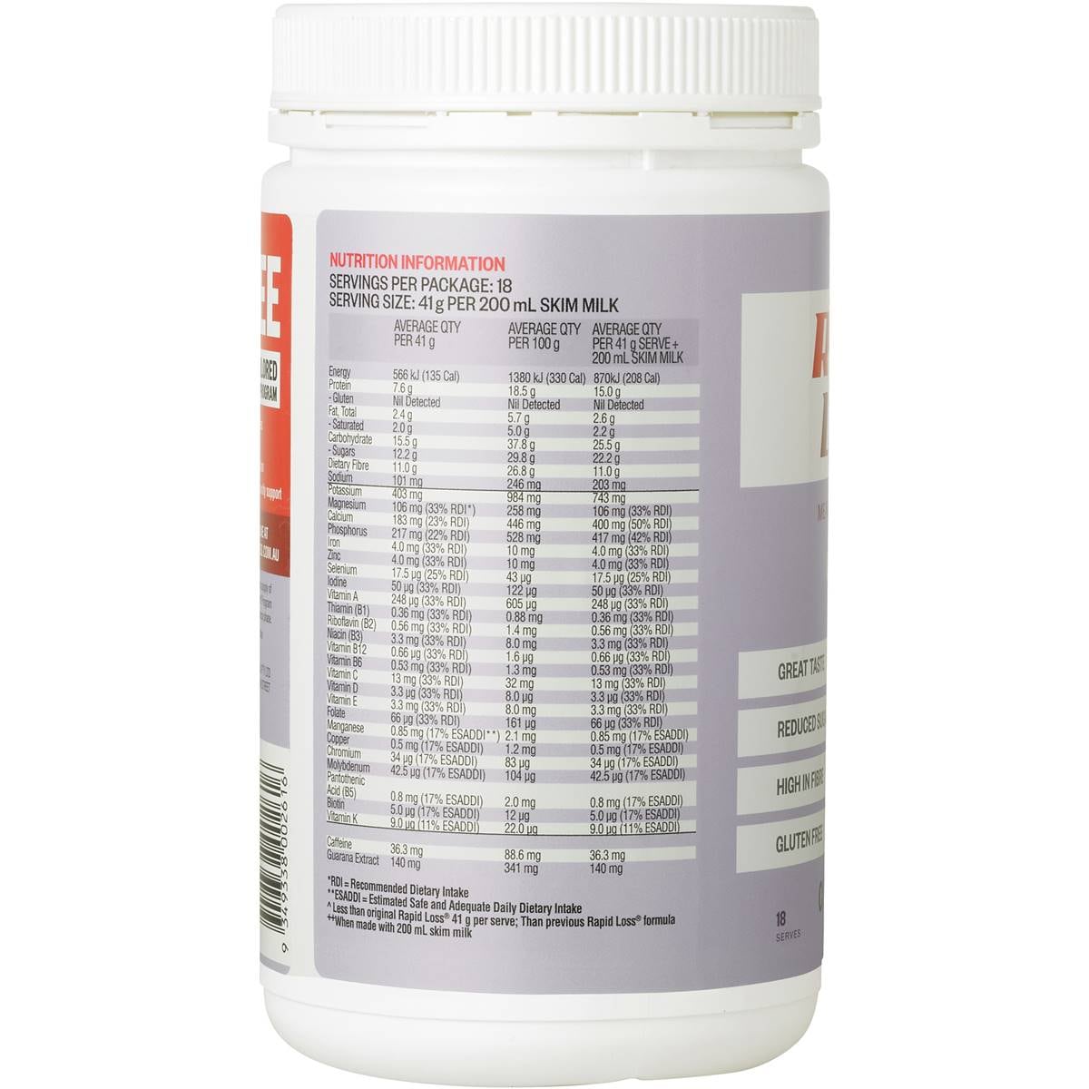 Rapid Loss Choc Coconut Flavour Meal Replacement Shake 740g Woolworths