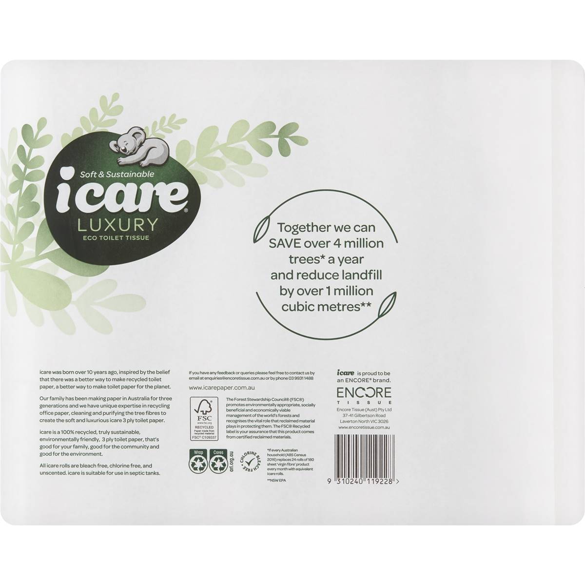 Icare 100 Recycled Toilet Tissue 3 Ply 180 Sheets 24 Pack Woolworths