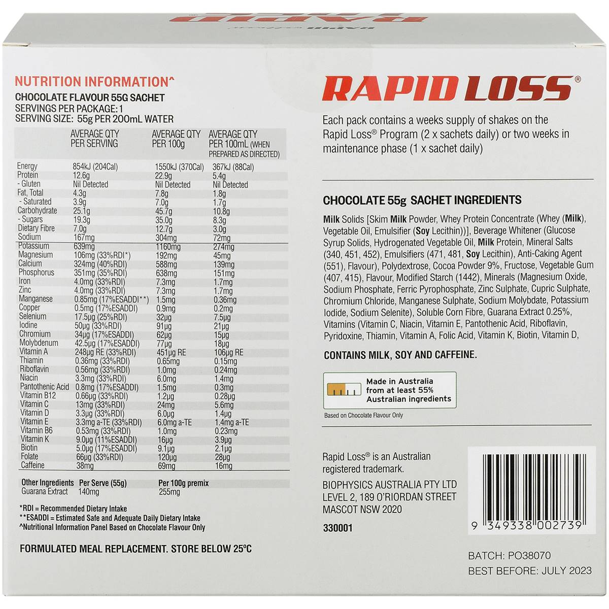 Rapid Loss Mixed Sachet Pack Meal Replacement Shake 55g X 14 Pack