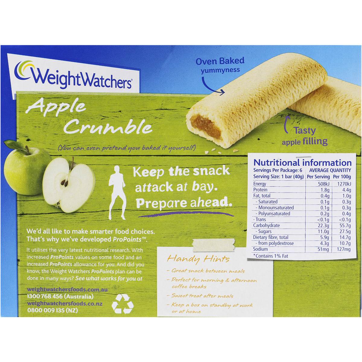 Weight Watchers Apple Crumble Bars 240g Woolworths