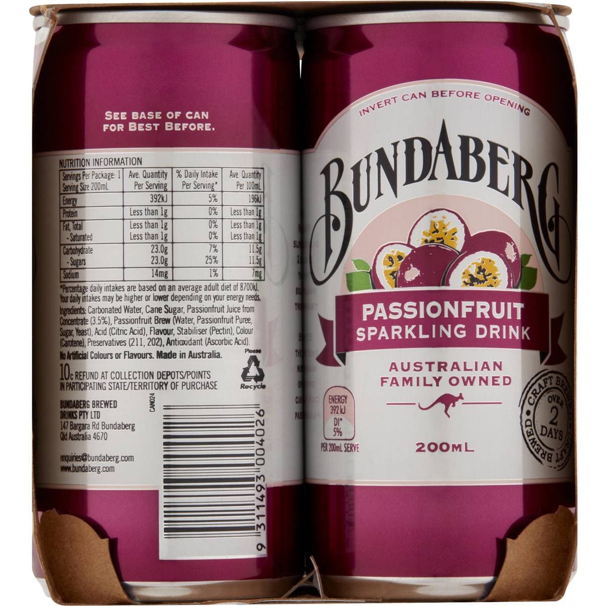 Bundaberg Passionfruit Sparkling Drink 200ml X6 Pack Woolworths