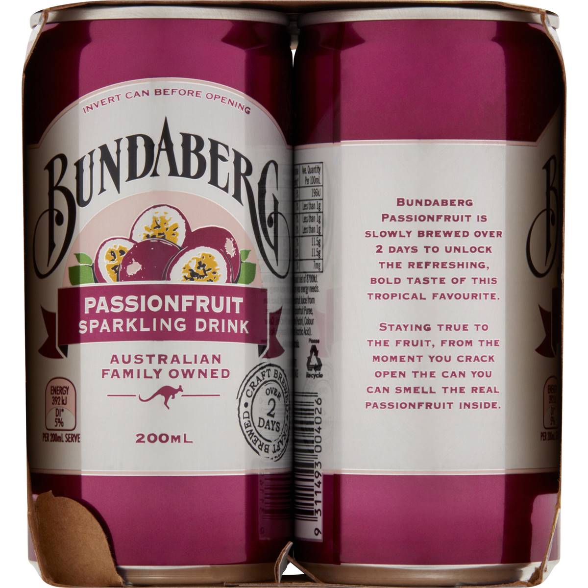 Bundaberg Passionfruit Sparkling Drink 200ml X6 Pack Woolworths