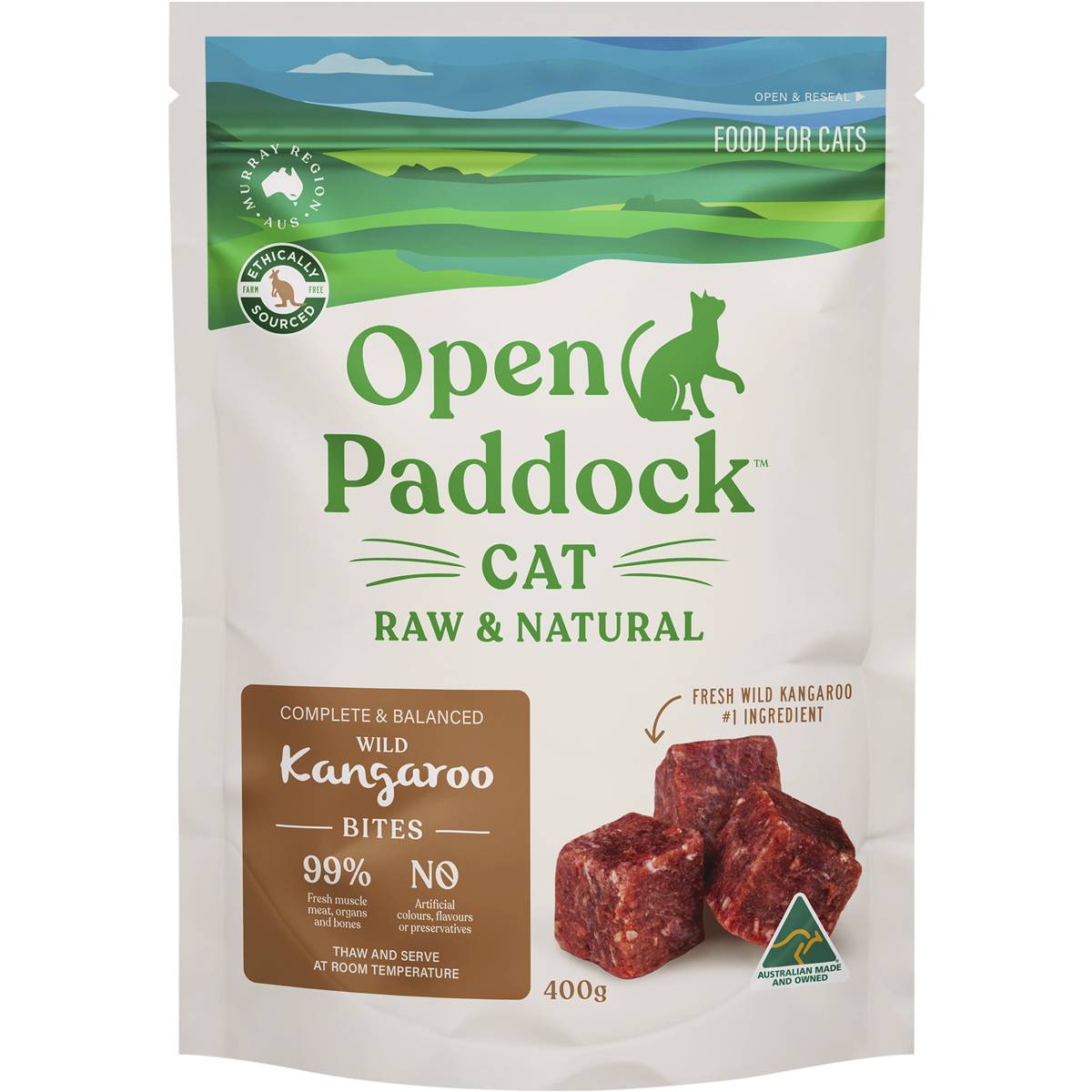 Open Paddock Frozen Cat Treat Bites Wild Kangaroo 400g Woolworths