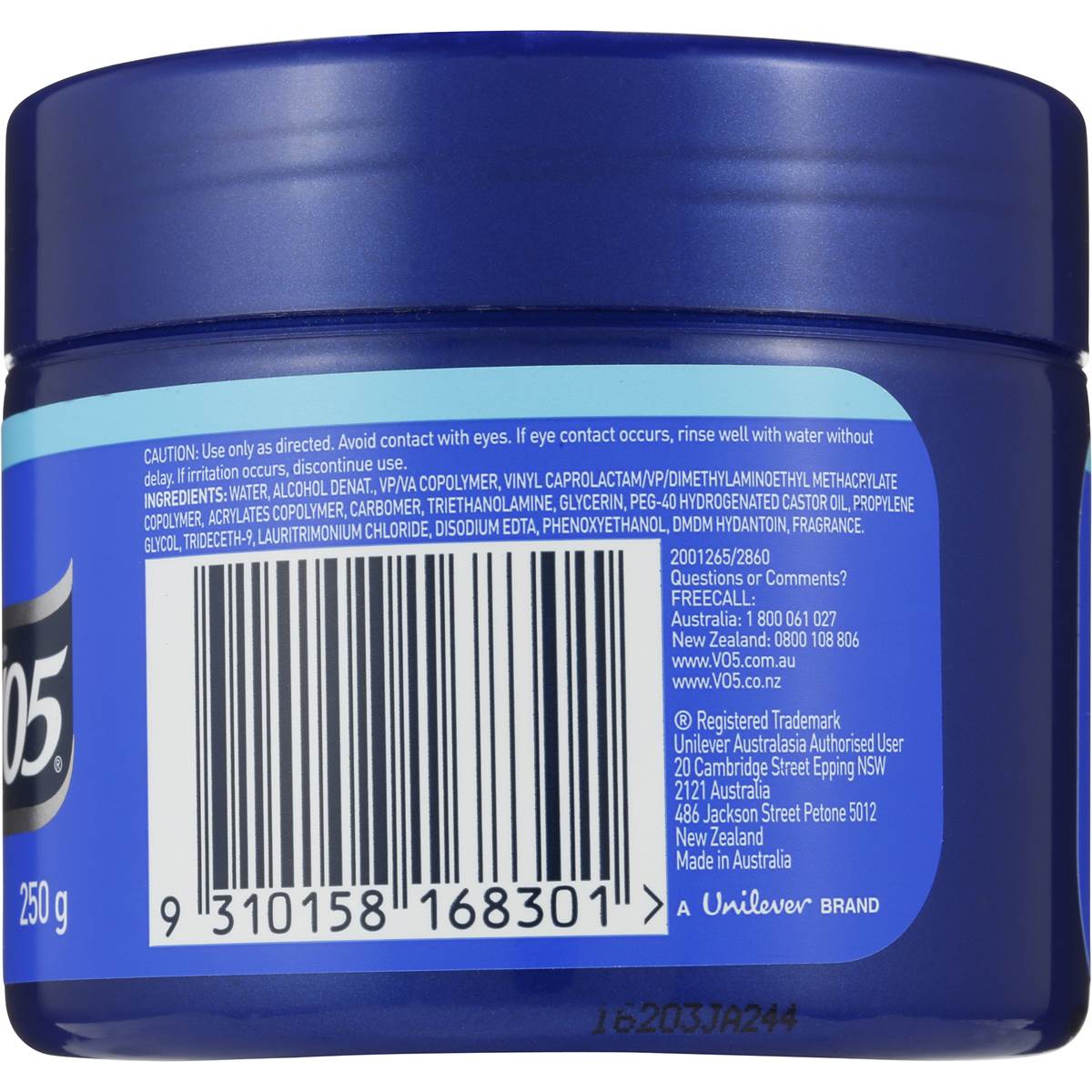 Vo5 Styling Gel Tub Mega Hold 250g Woolworths