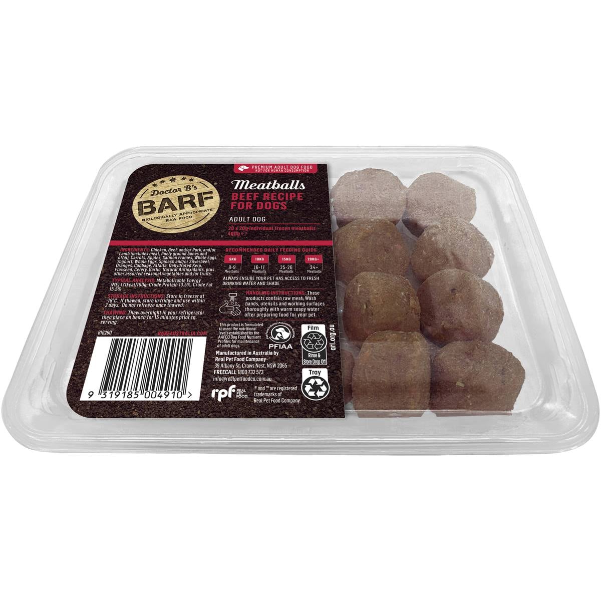 Doctor B's Barf Beef Meatballs For Dogs Frozen 400g Woolworths