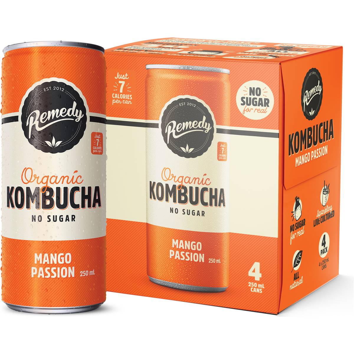 Remedy Organic Kombucha Mango Passion Cans 250ml X 4 Pack Woolworths