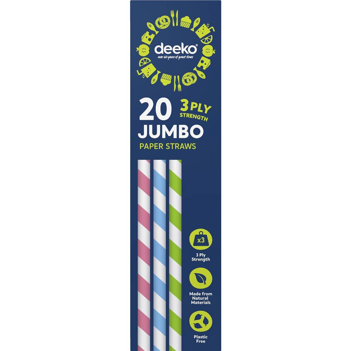 Deeko Jumbo Paper Straws 20 Pack Woolworths
