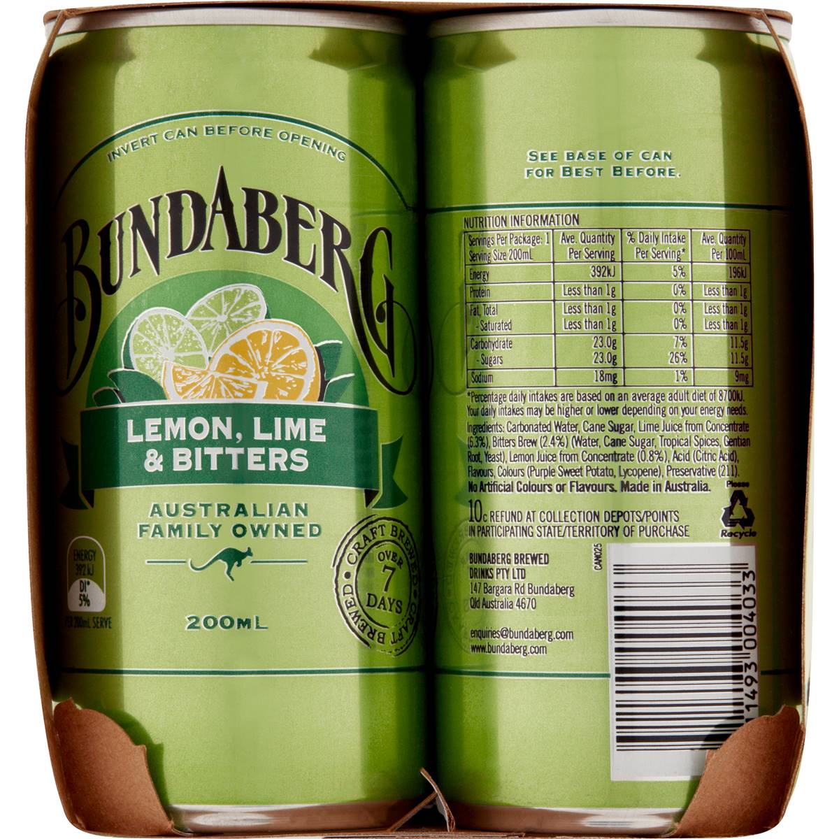 Bundaberg Mini Cans Lemon Lime Bitters 6 X 200ml Woolworths